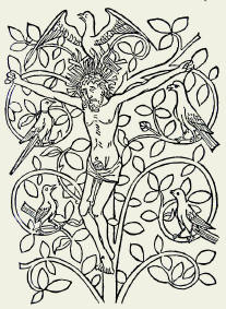 Christus am Baum-Kruzifix - Holzschnitt von 1485